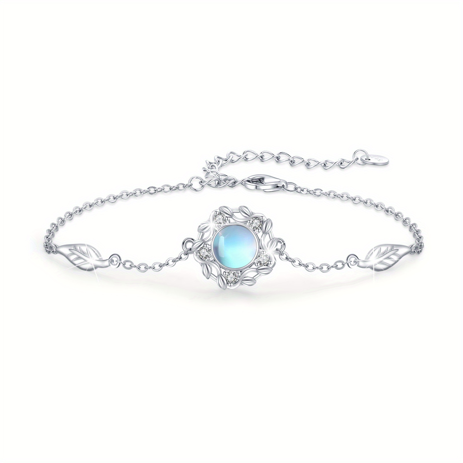 Moonstone 925 Sterling Silver Leaf Bracelet for Women